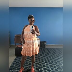 Orange Tiered Halter Resort Dress